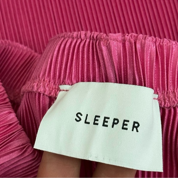 SLEEPER Origami Pleated Pull On Wide Leg Pants Size Large Pink Elastic Waistband - Picture 6 of 13